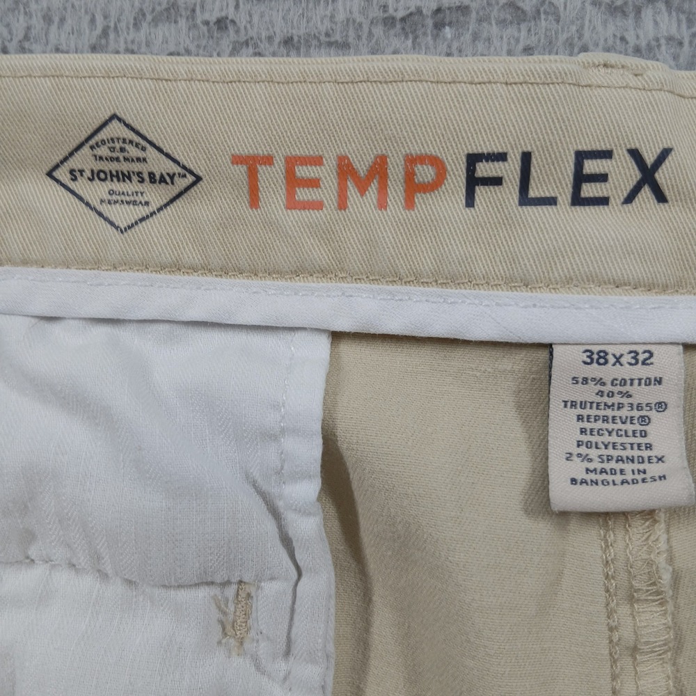 St. John's Bay Chino Pants Men's 38x32 TempFlex Comfort Stretch Khaki - Picture 4 of 12